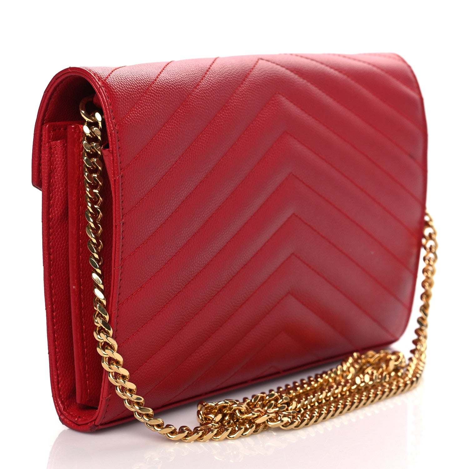 Saint Laurent Grain De Poudre Matelasse Chevron Monogram Chain Wallet Rouge Eros 3 of 11