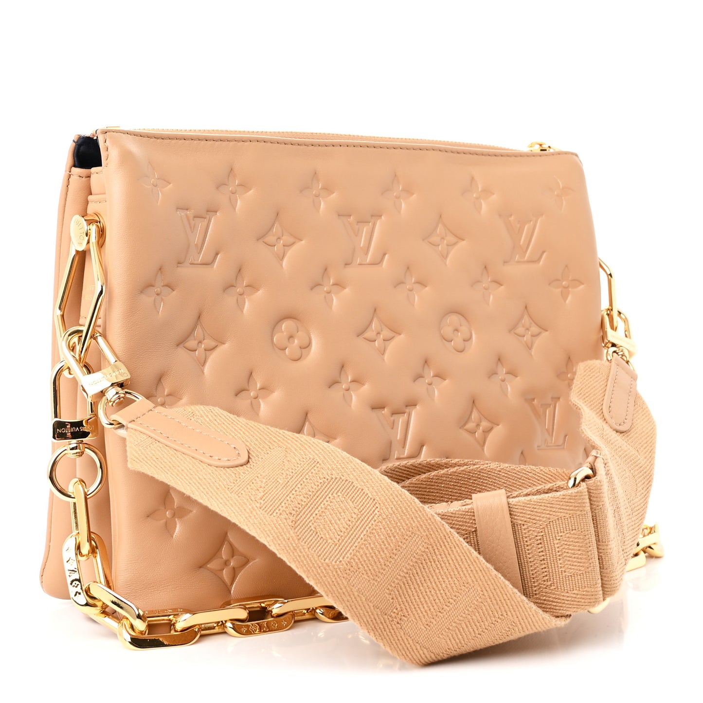 Lambskin Embossed Monogram Coussin PM Camel
