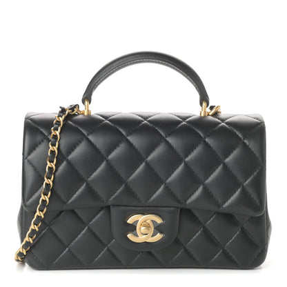 Chanel Lambskin Quilted Mini Top Handle Rectangular Flap Black 1 of 9