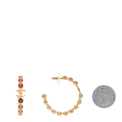 Chanel Crystal CC Hoop Earrings Gold Pink Orange Purple Yellow 2 of 7