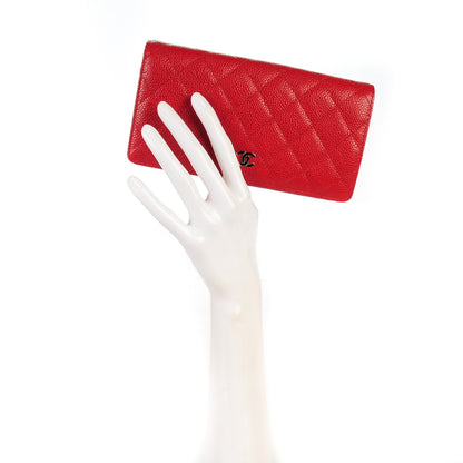Chanel Caviar Quilted Yen Wallet Red 2 of 9