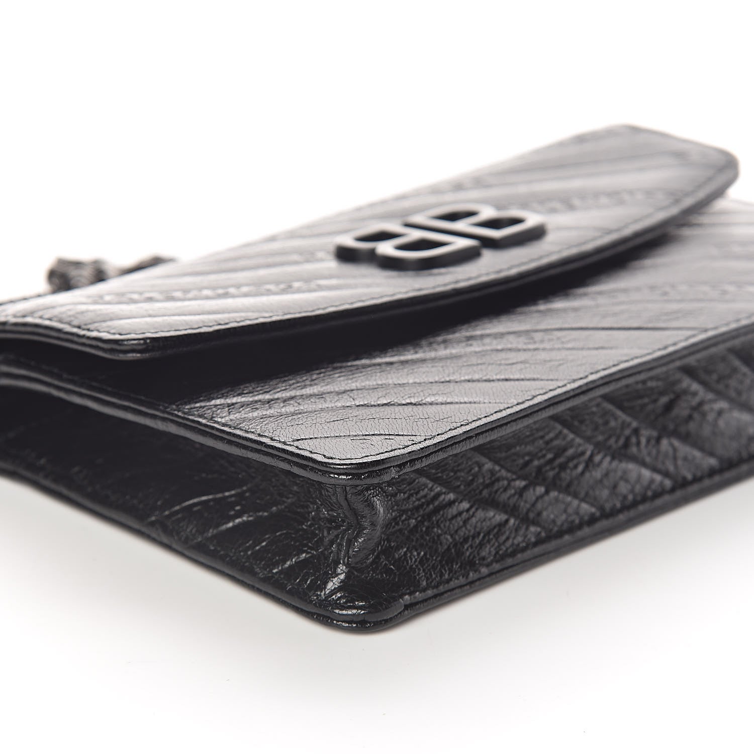Balenciaga Shiny Goatskin Logo Embossed Monochrome BB Wallet On Chain Black 8 of 9