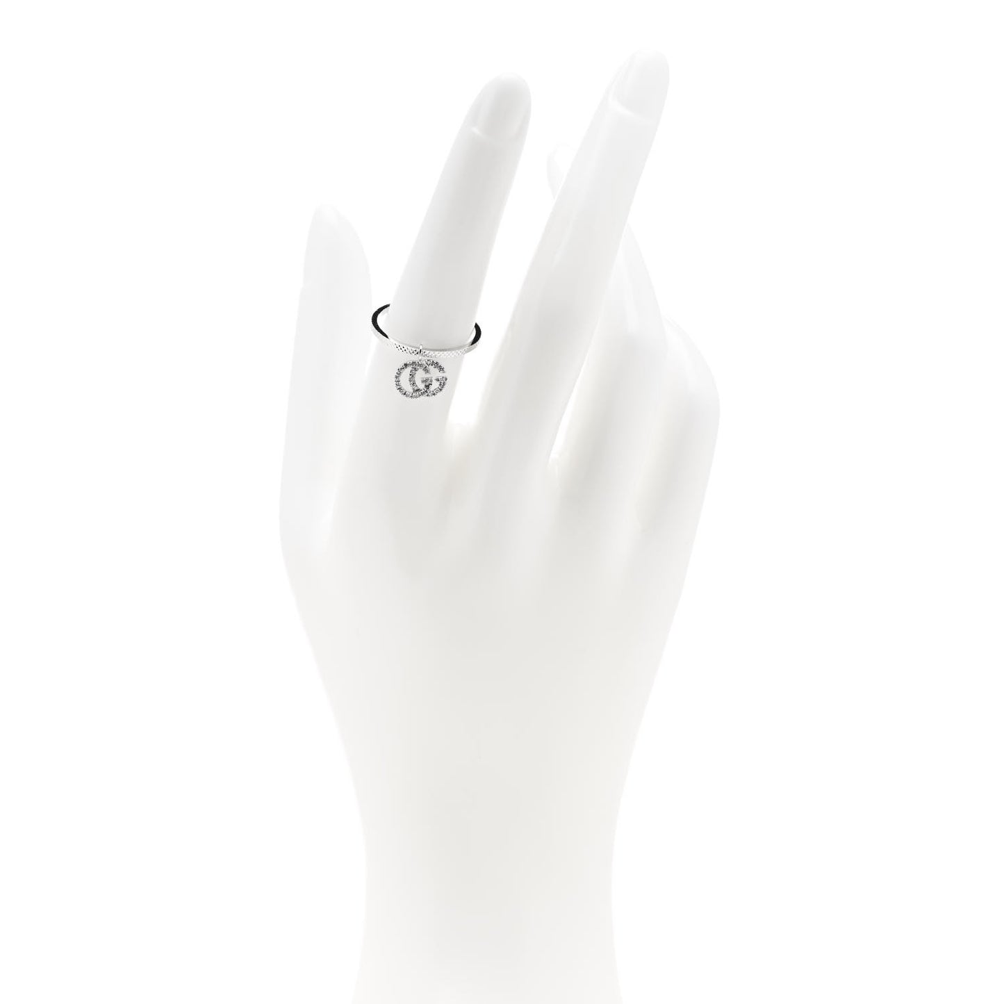 18K White Gold Diamond Running G Charm Ring 54 6.75