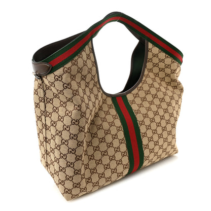 Gucci GG Monogram Web Large Giglio Tote Bag Beige Dark Brown 4 of 13
