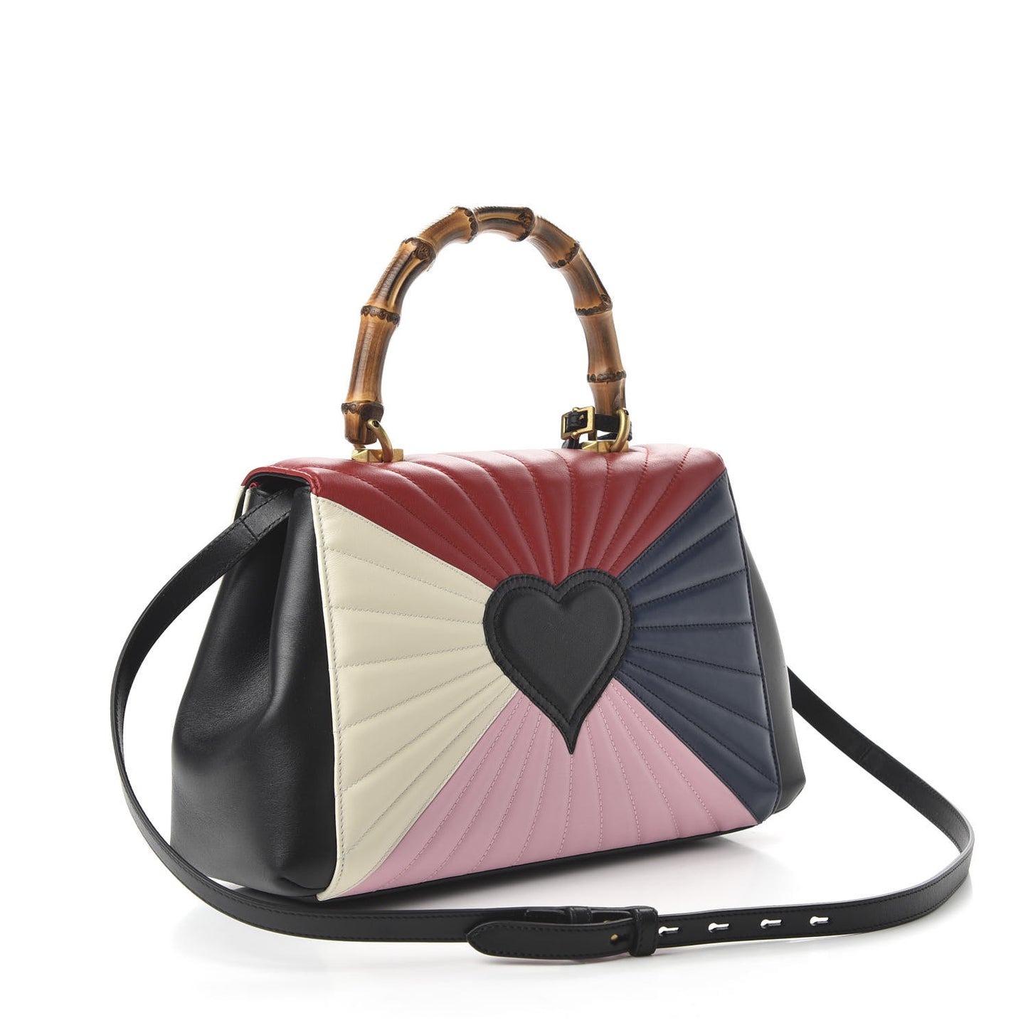 Calfskin Bamboo Trapuntata Queen Margaret Top Handle Bag Blue Agata Hibiscus Red Mystic White Sugar Pink