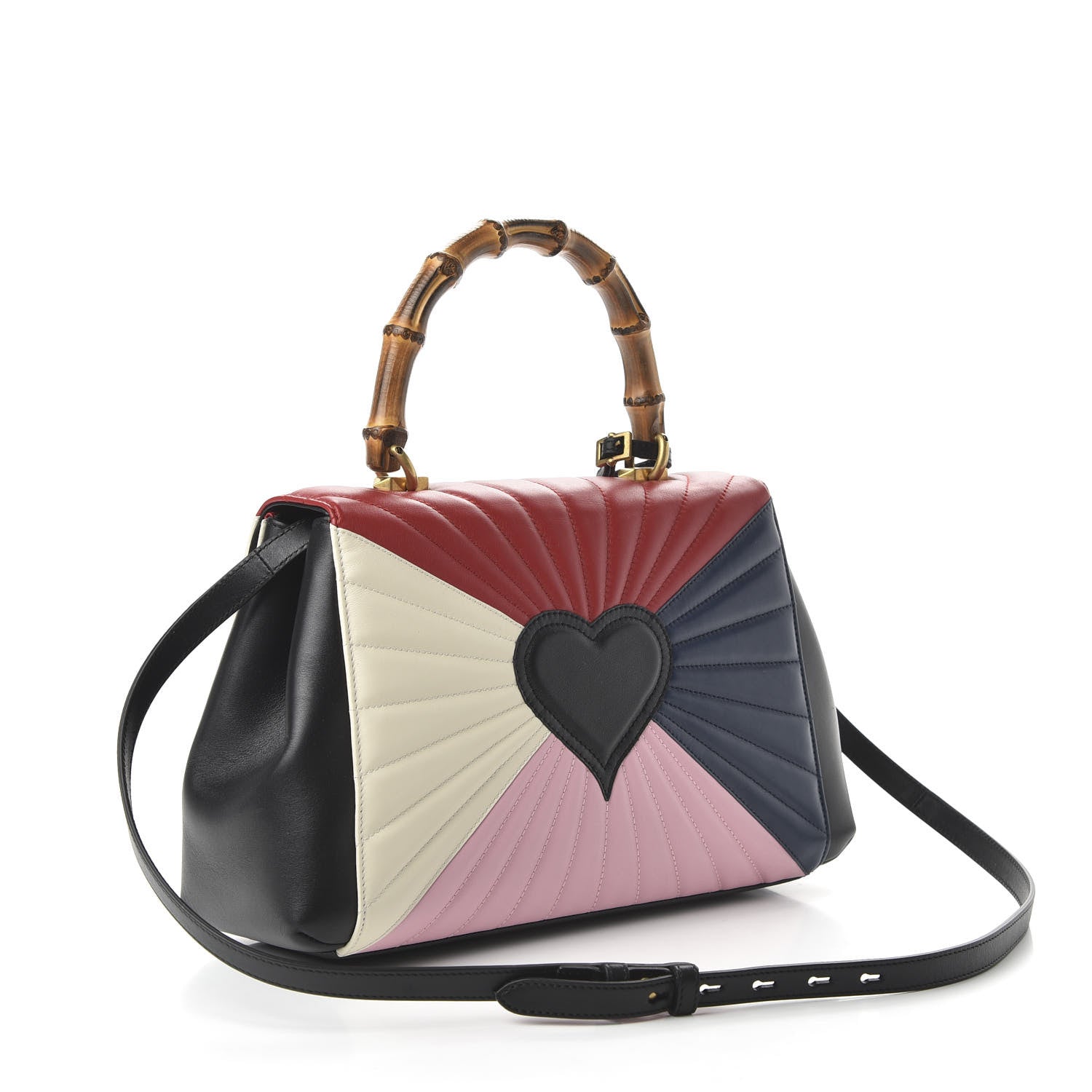 Gucci Calfskin Bamboo Trapuntata Queen Margaret Top Handle Bag Blue Agata Hibiscus Red Mystic White Sugar Pink 4 of 12