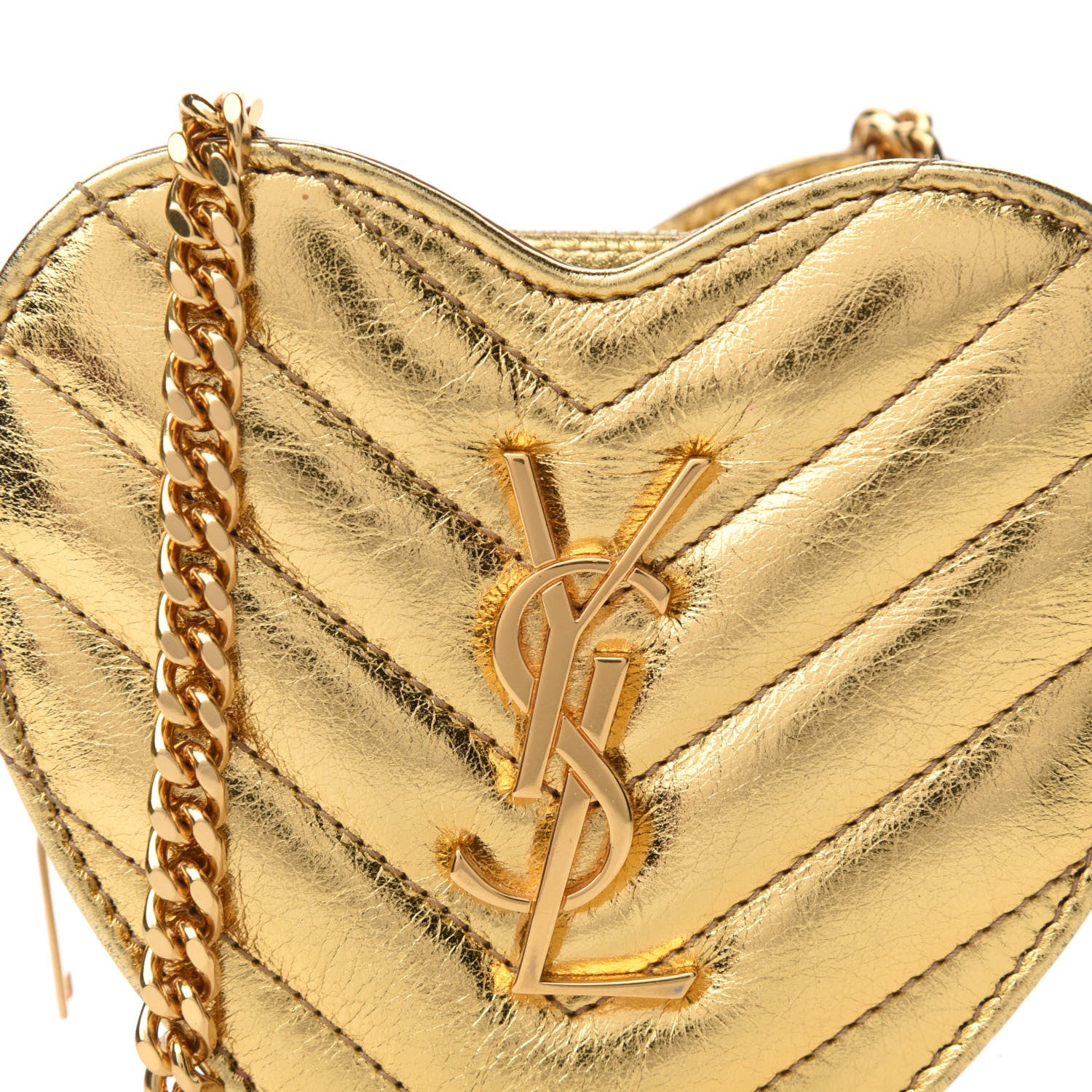 Saint Laurent Metallic Calfskin Matelasse Chevron Monogram Small Love Heart Chain Bag Gold 10 of 10