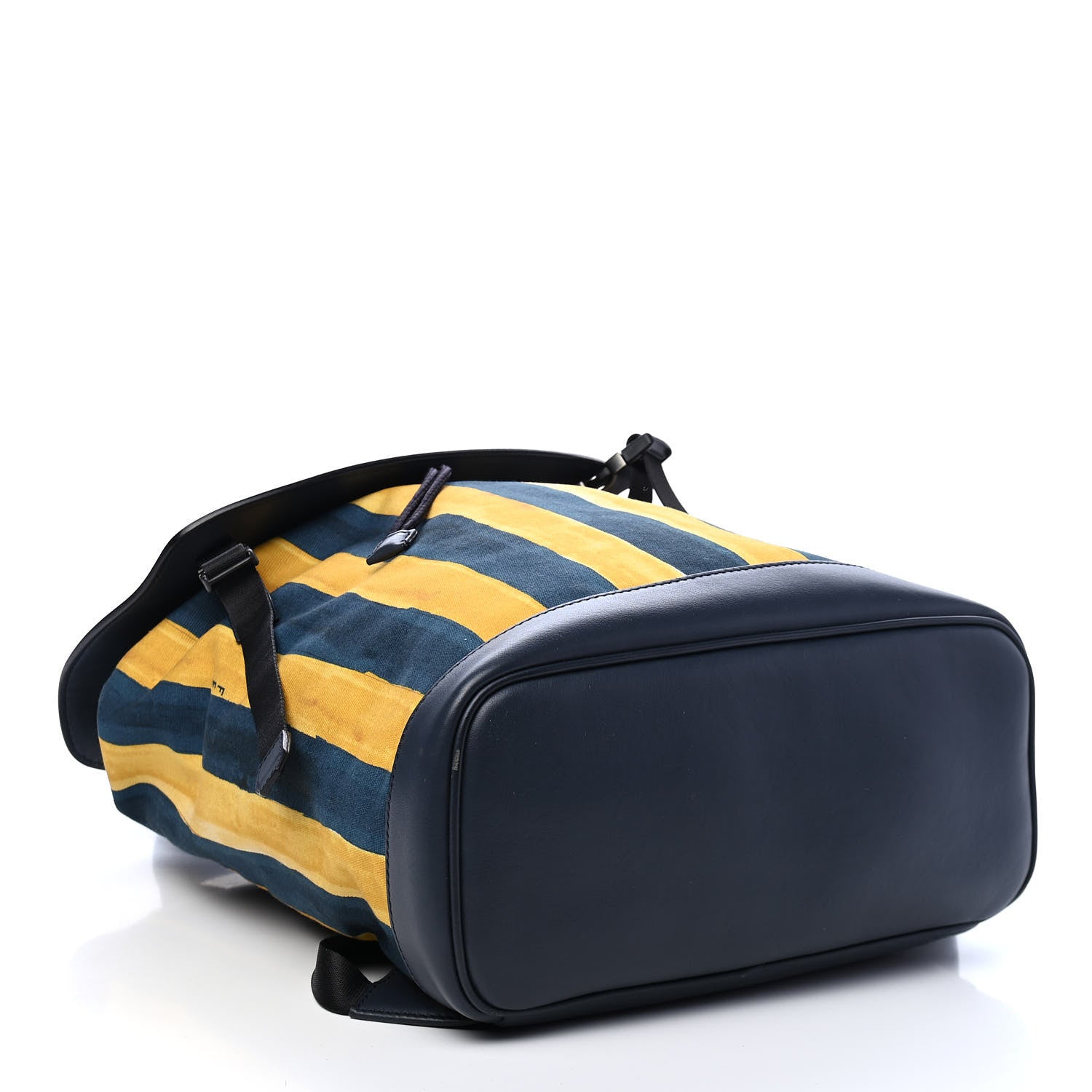 Fendi Canvas Calfskin Striped Drawstring Backpack Midnight Blue Yellow 3 of 9