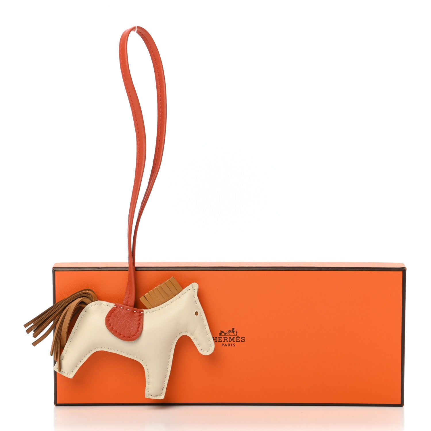 Hermes Milo Lambskin Grigri Rodeo Horse Bag Charm PM Craie Sesame Cornaline 5 of 5
