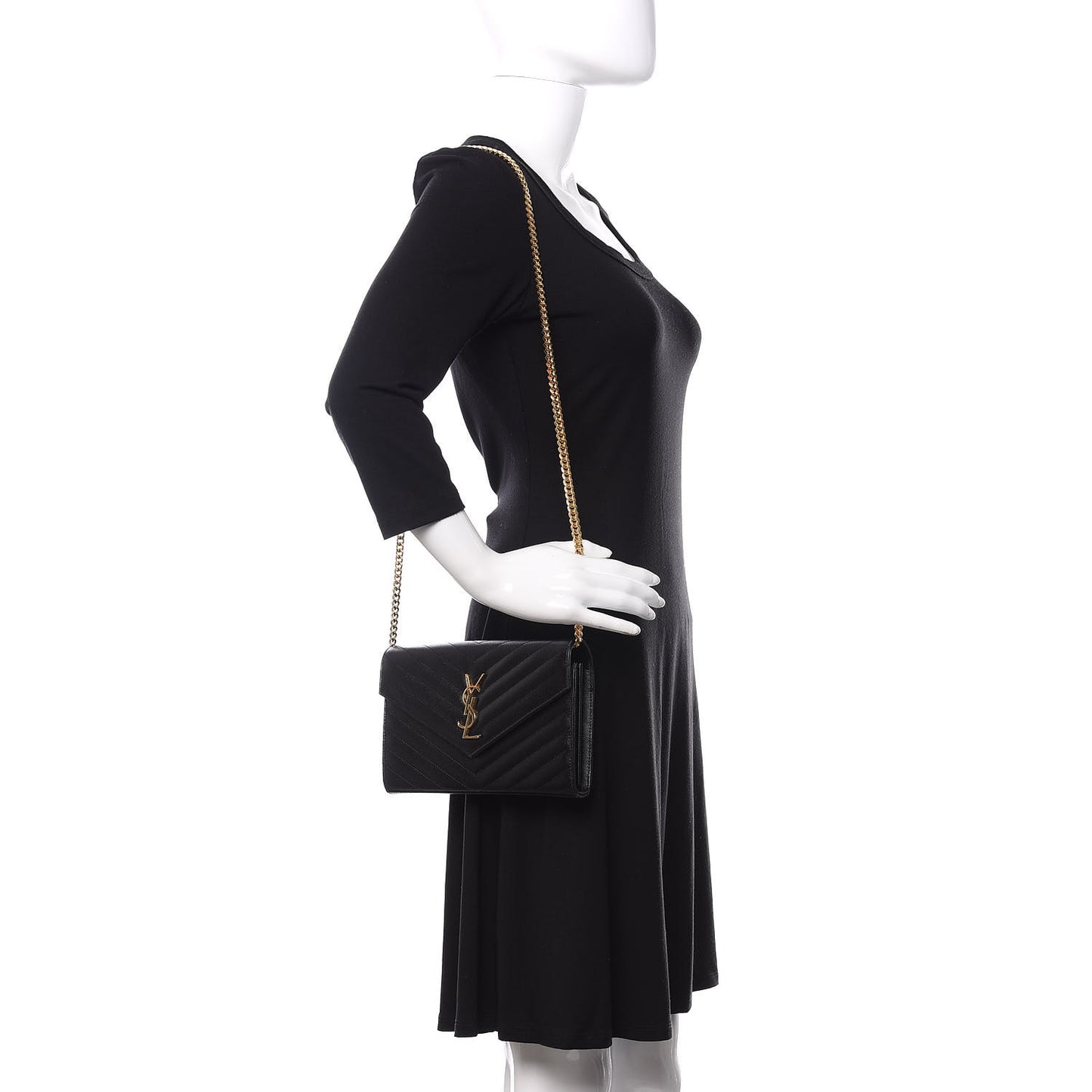 Grain De Poudre Matelasse Chevron Monogram Chain Wallet Black