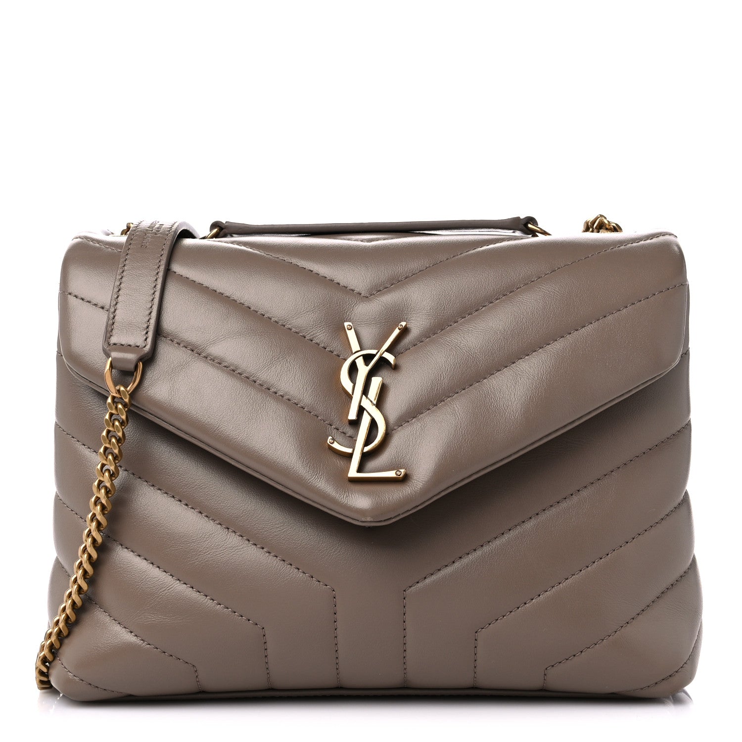 Saint Laurent Calfskin Y Quilted Monogram Small Loulou Chain Satchel Taupe 1 of 10