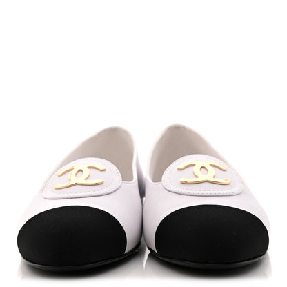 Chanel Calfskin Grosgrain Cap Toe CC Moccasin Loafers 39 White Black 2 of 10