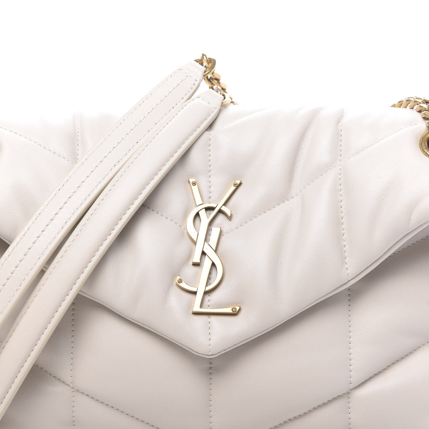 Lambskin Quilted Small Loulou Puffer Monogram Chain Satchel Blanc Vintage