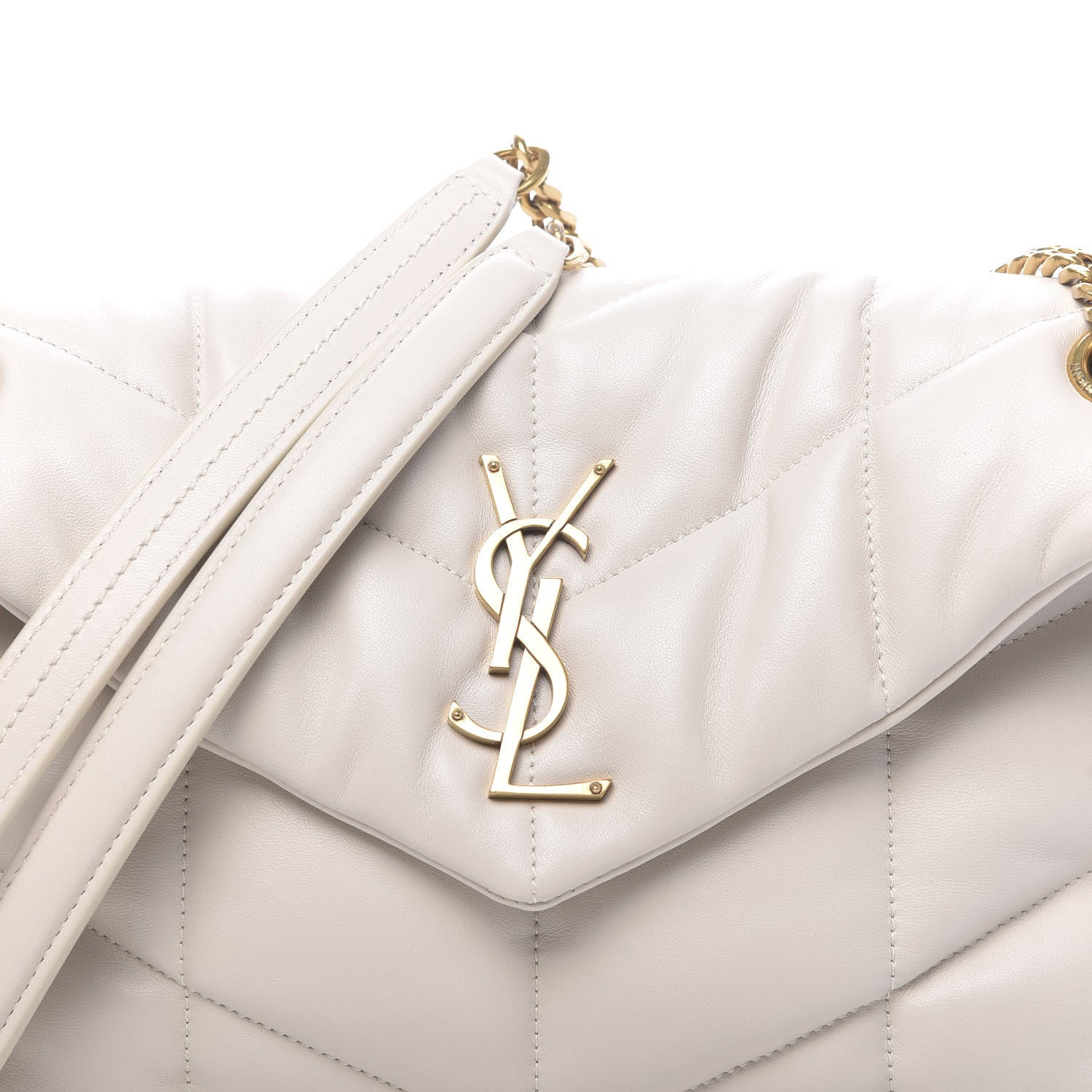 Saint Laurent Lambskin Quilted Small Loulou Puffer Monogram Chain Satchel Blanc Vintage 7 of 9