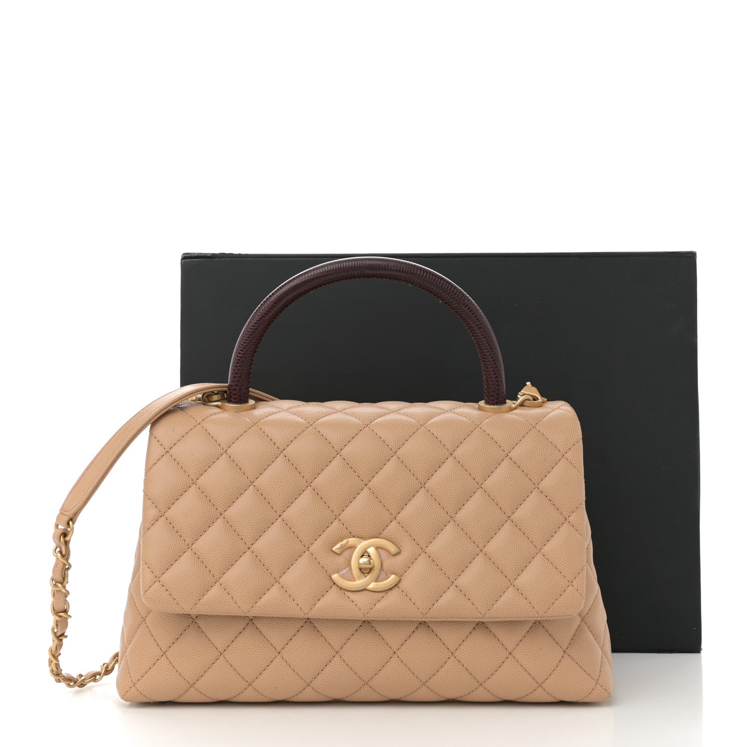 Chanel Caviar Lizard Embossed Quilted Small Coco Handle Flap Beige 13 of 13
