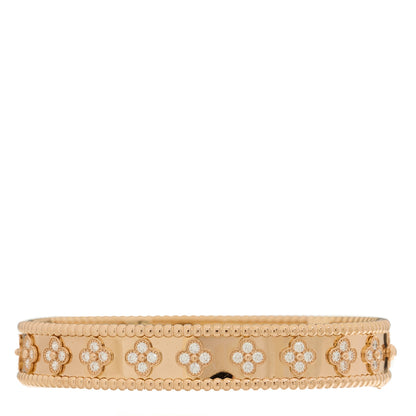 Van Cleef & Arpels 18K Rose Gold Diamond Perlee Clovers Bangle Bracelet M 2 of 5