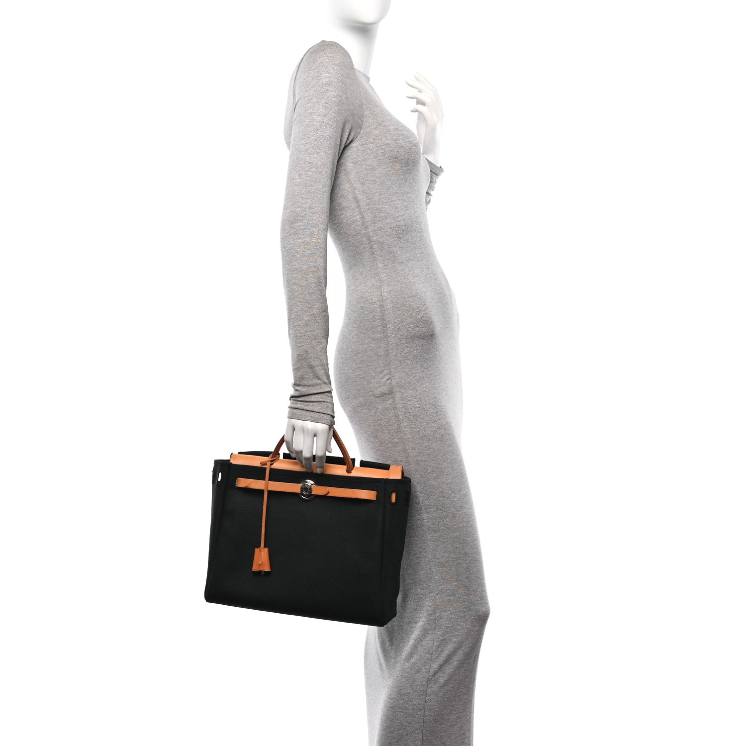 Hermes Toile Vache Calfskin Herbag 30 PM Black Natural 2 of 12
