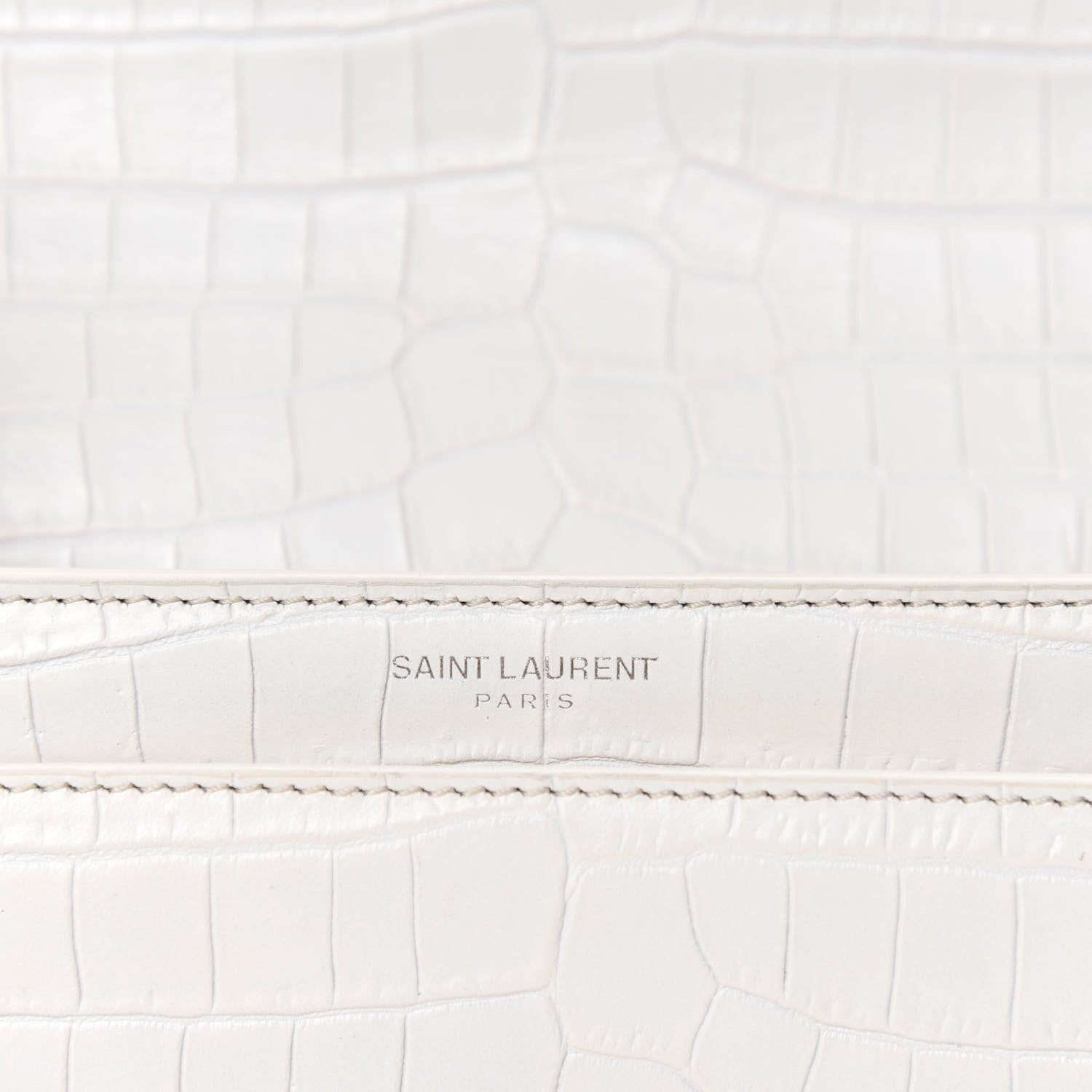 Saint Laurent Calfskin Crocodile Embossed Medium Monogram Sunset Blanc Vintage 9 of 11