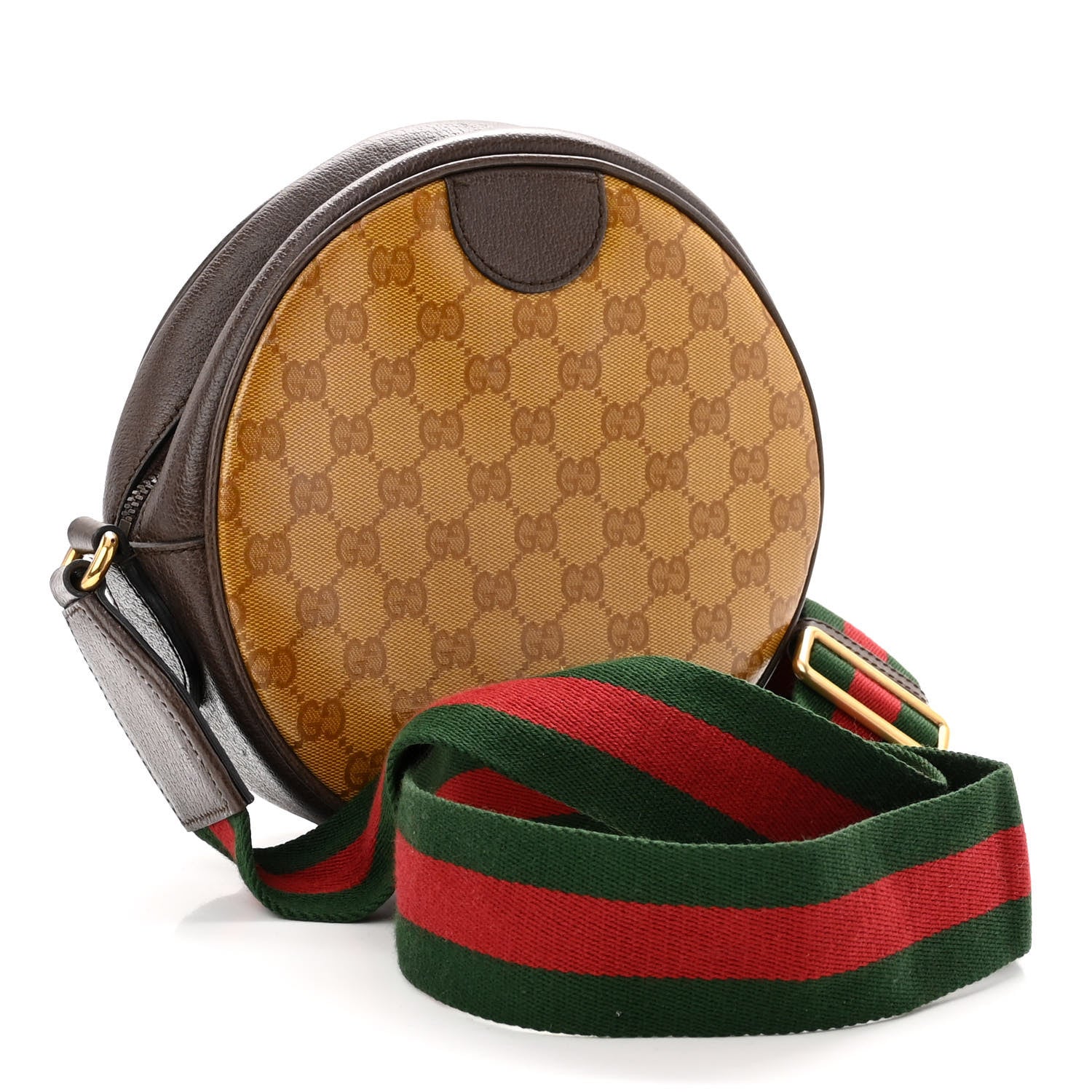 Gucci X ADIDAS Crystal Vintage Monogram Textured Dollar Calfskin Web Trefoil Small Ophidia Round Shoulder Bag Mid Natural Nut Off White New Acero 3 of 10