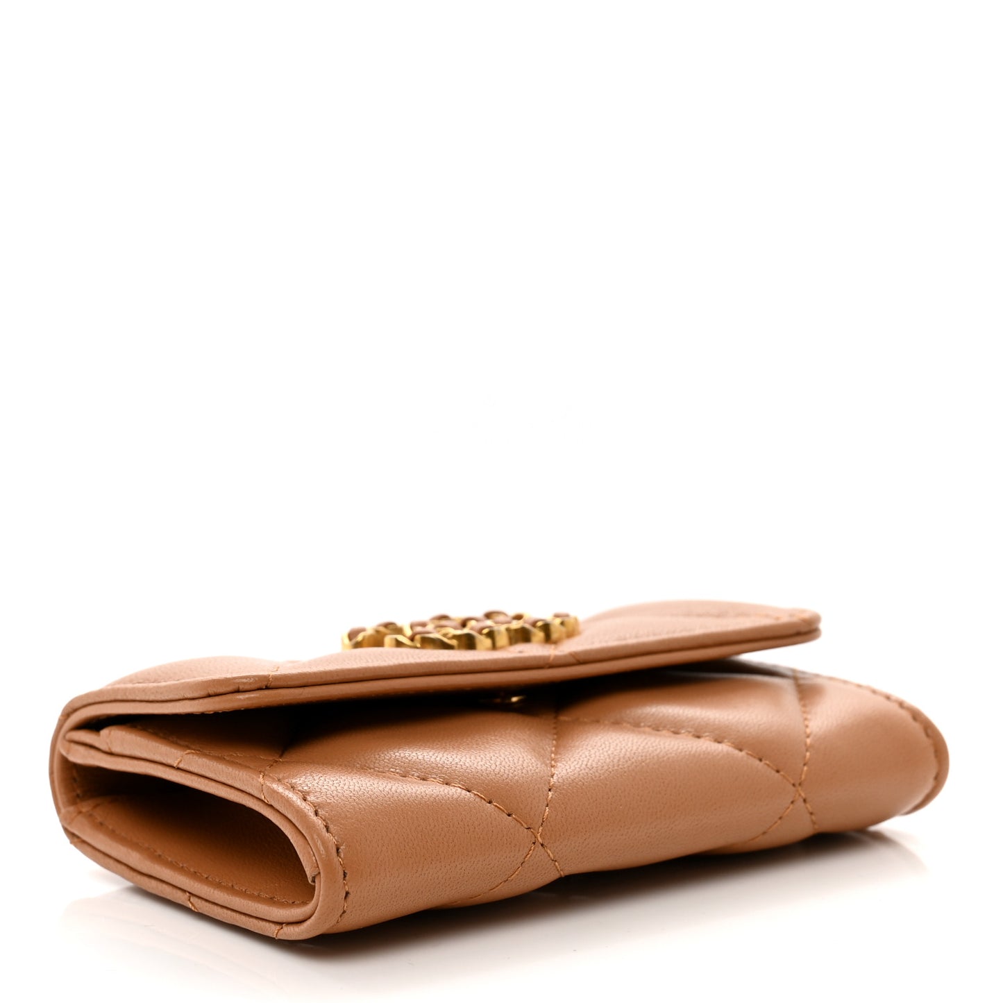 Lambskin Quilted Chanel 19 Flap Card Holder Brown