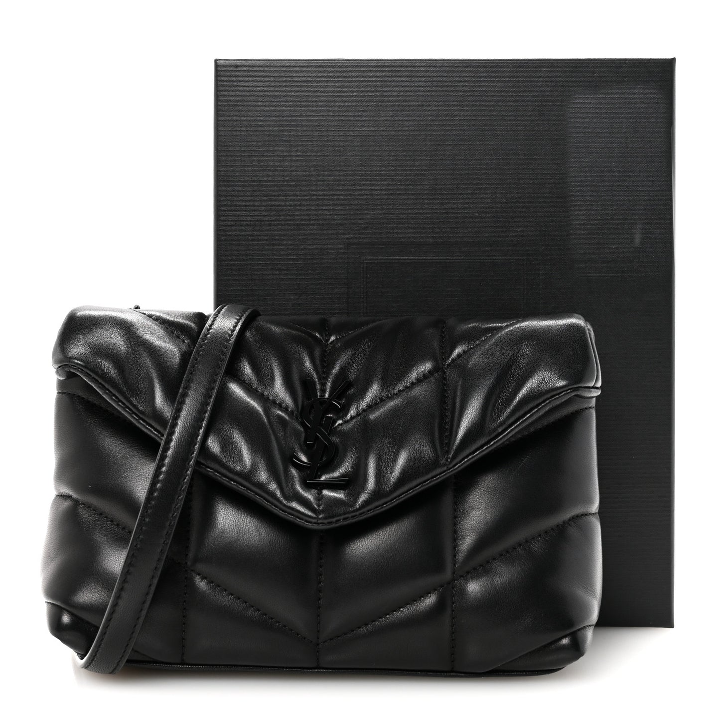 Lambskin Quilted Toy Loulou Puffer Monogram Monochrome Chain Satchel Black