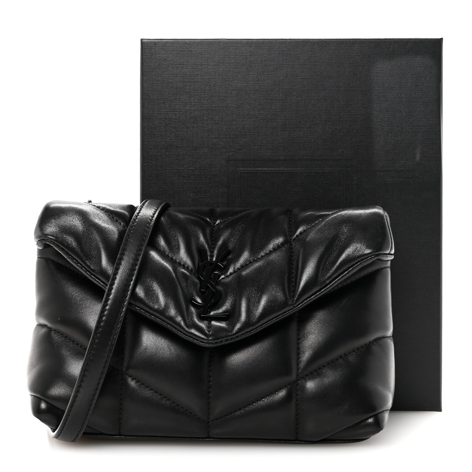 Saint Laurent Lambskin Quilted Toy Loulou Puffer Monogram Monochrome Chain Satchel Black 12 of 12