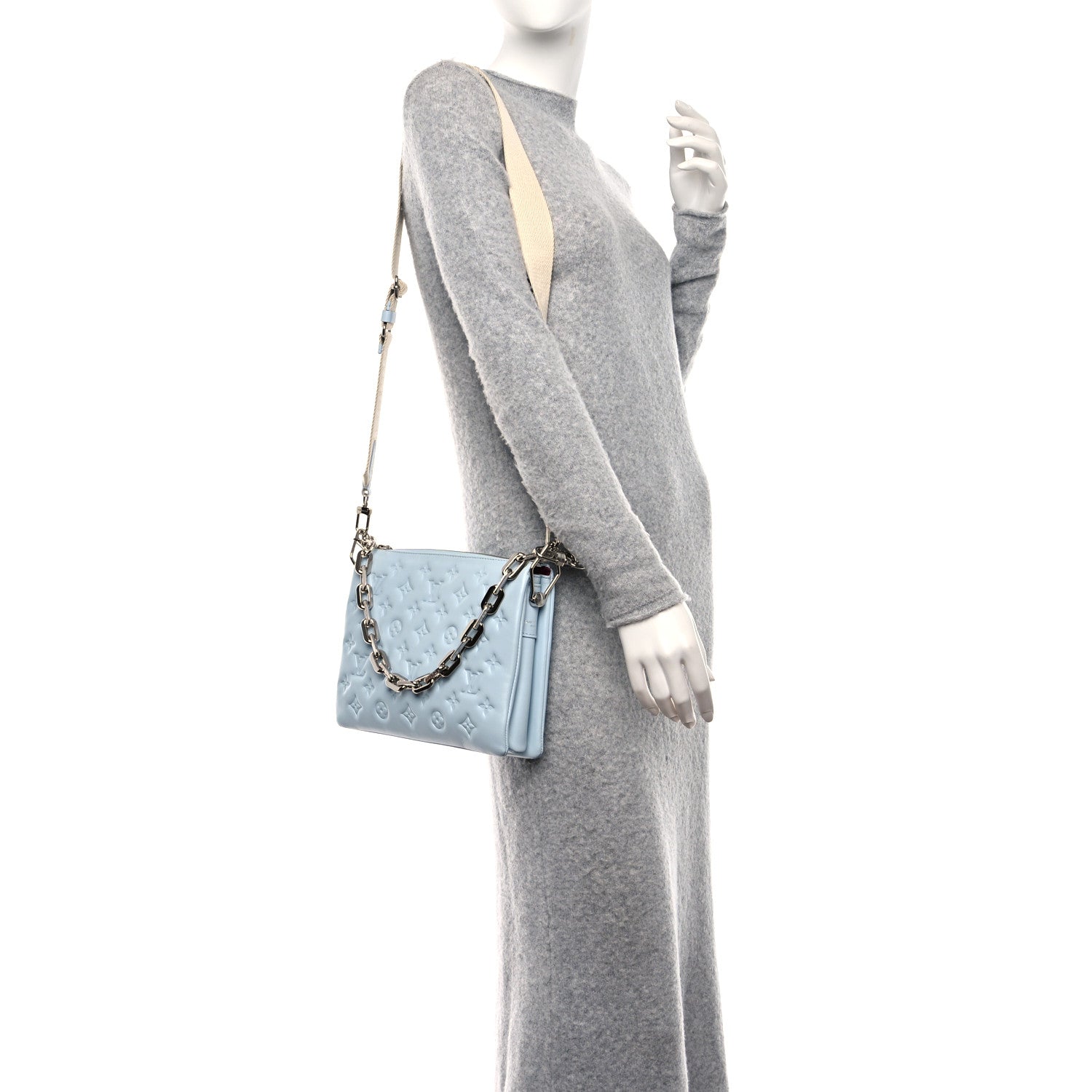 Louis Vuitton Lambskin Embossed Monogram Coussin PM Bleu 2 of 11