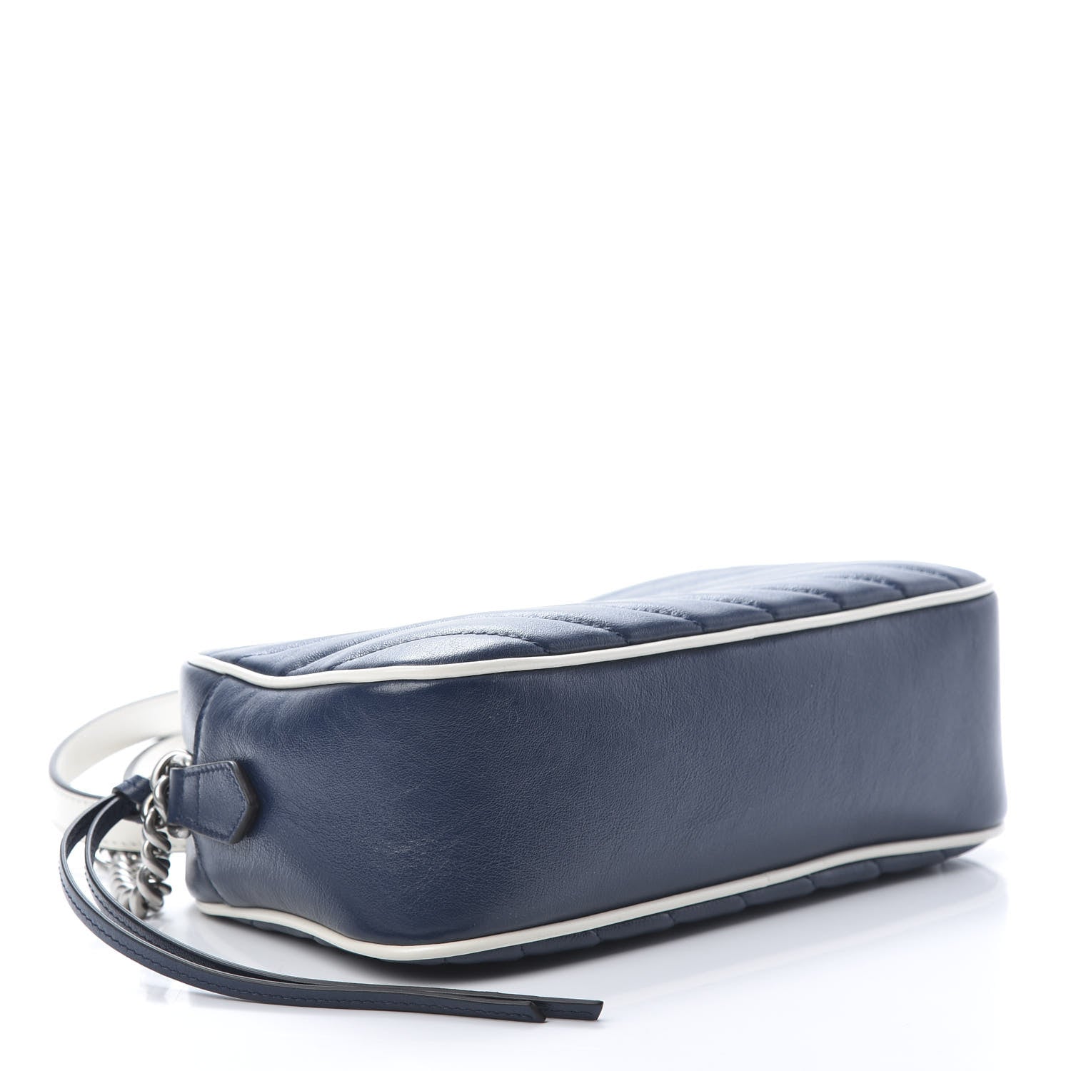 Gucci Vintage Effect Calfskin Matelasse Diagonal Small Torchon GG Marmont Chain Shoulder Bag Blue Agata Mystic White 4 of 10