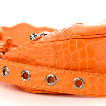 Balenciaga Extra Supple Calfskin Crocodile Embossed Le Cagole Shoulder Bag XS Pop Orange 10 of 11