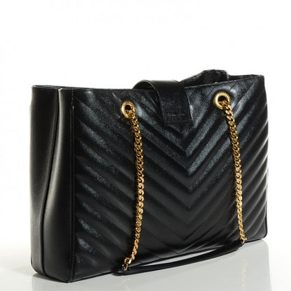 Saint Laurent Grain De Poudre Matelasse Chevron Monogram Shopping Bag Black 5 of 36