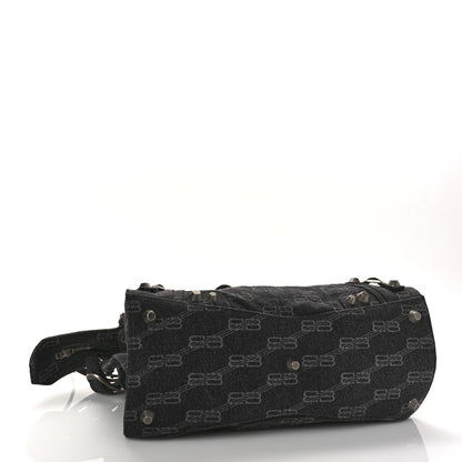 Balenciaga Washed Denim BB Monogram Neo Cagole City Handbag Black 4 of 8