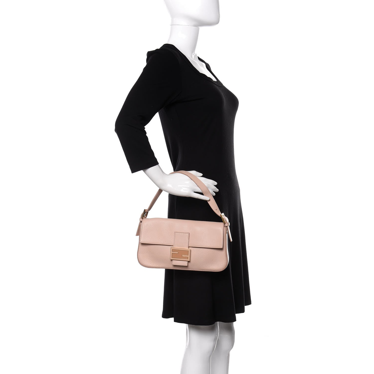 Fendi Vitello Enamel Interchangeable Strap Baguette Rosa Plaster 2 of 12