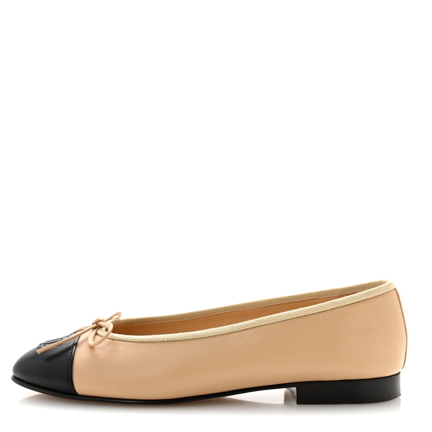 Lambskin Cap Toe CC Ballerina Flats 36.5 Beige Black