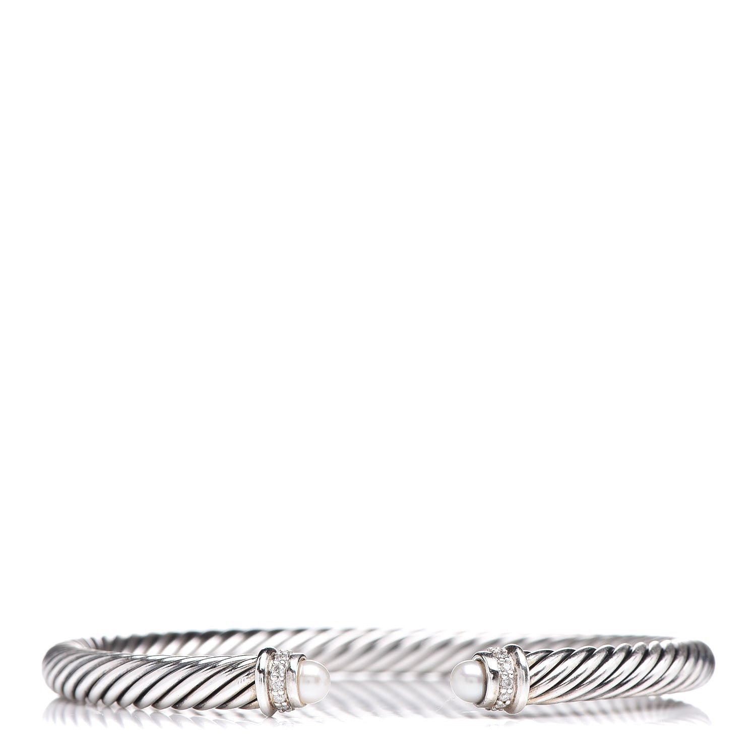 David Yurman Sterling Silver Diamond Pearl 5mm Cable Classics Bracelet 1 of 4