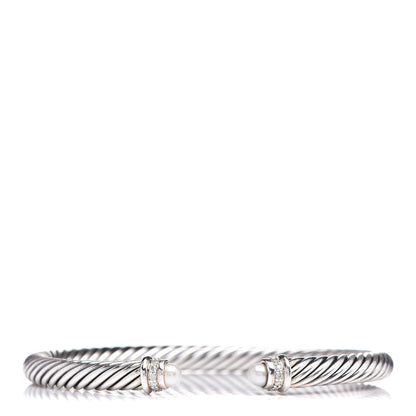 David Yurman Sterling Silver Diamond Pearl 5mm Cable Classics Bracelet 1 of 4