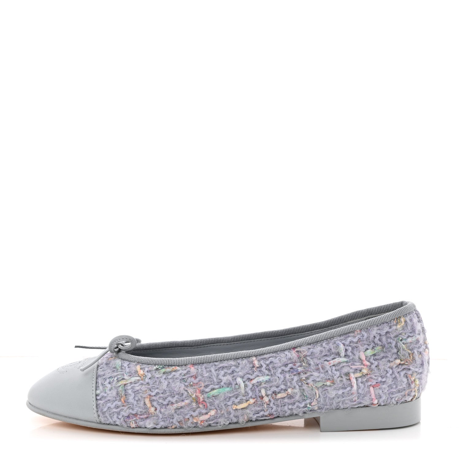Chanel Tweed Lambskin Cap Toe Ballerina Flats 37 Lilac Multicolor 4 of 12