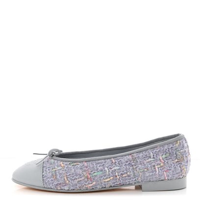 Chanel Tweed Lambskin Cap Toe Ballerina Flats 37 Lilac Multicolor 4 of 12