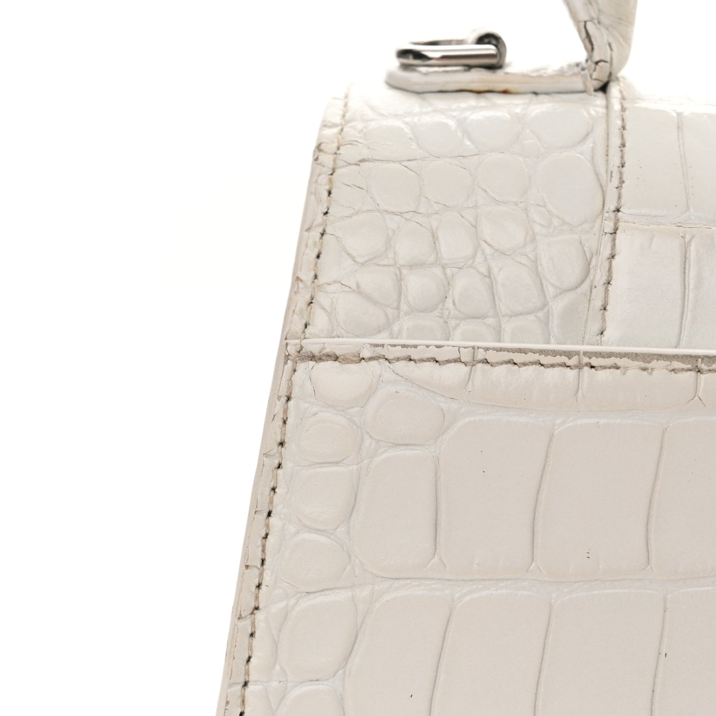 Calfskin Crocodile Embossed Small Hourglass Top Handle Bag White