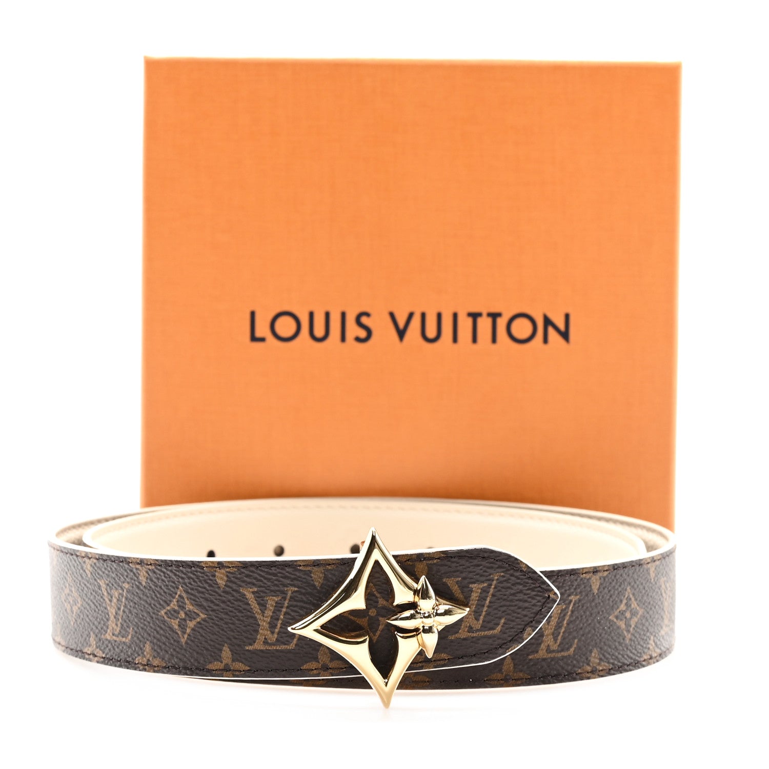 Louis Vuitton Calfskin Monogram 30mm Flowergram Reversible 85 34 Belt Cream 5 of 5