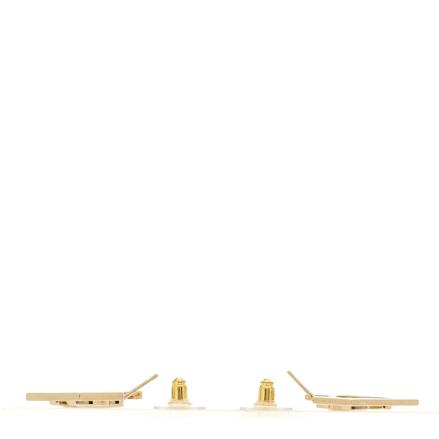 Chanel Metal Square Cutout CC Hoop Earrings Gold 3 of 4
