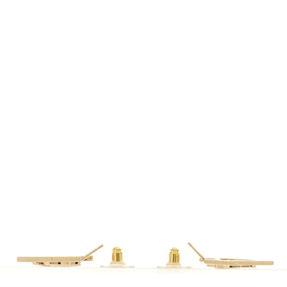 Chanel Metal Square Cutout CC Hoop Earrings Gold 3 of 4