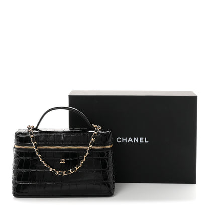 Chanel Calfskin Crocodile Embossed Crococo Top Handle Slim Vanity Case With Chain Black 11 of 11