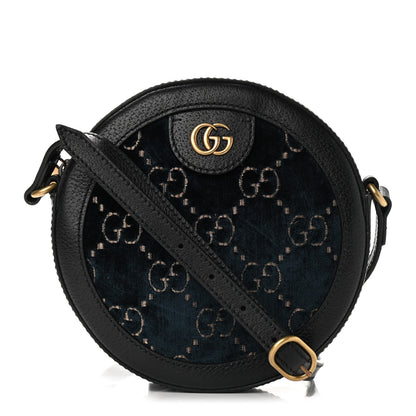 Gucci Velvet Calfskin GG Monogram Round Shoulder Bag Blue Beige 1 of 9
