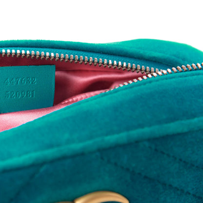 Gucci Velvet Matelasse Small GG Marmont Chain Shoulder Bag Pavone Cyan 9 of 10