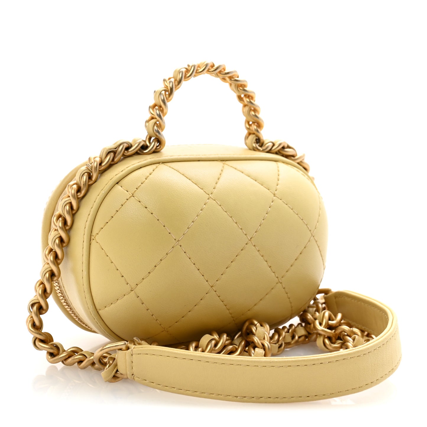 Lambskin Quilted CC Bubble Vanity Case With Chain Light Yellow