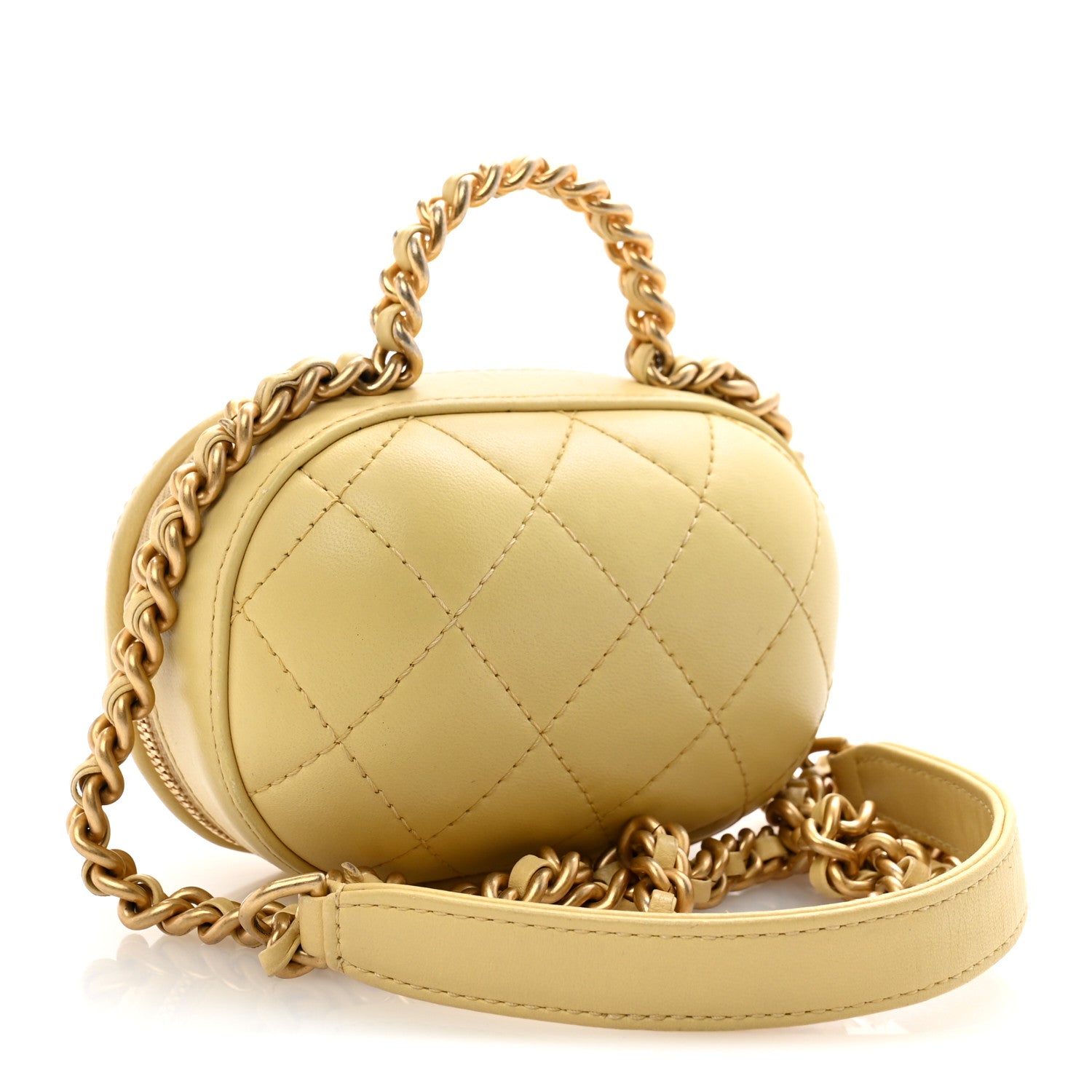 Chanel Lambskin Quilted CC Bubble Vanity Case With Chain Light Yellow 3 of 12