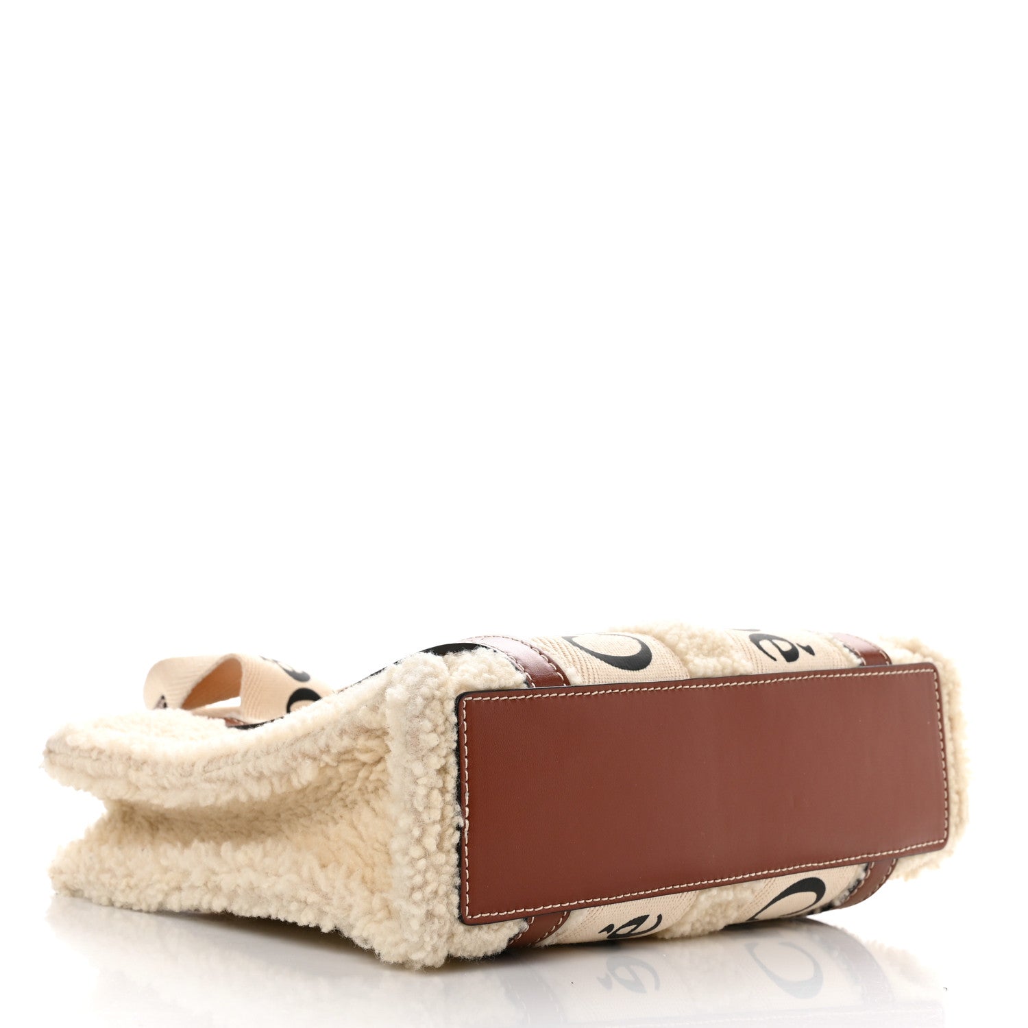 Chloe Shearling Calfskin Small Woody Ribbon Tote With Strap Mild Beige 4 of 13