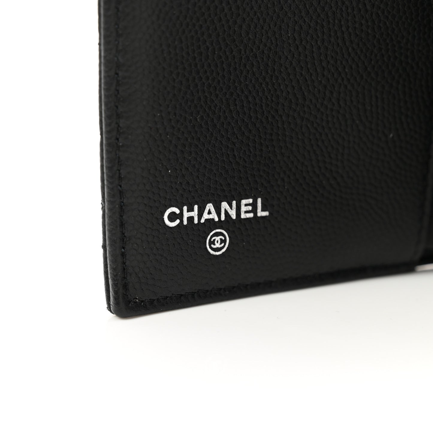 Caviar Camellia Embossed Compact Wallet Black