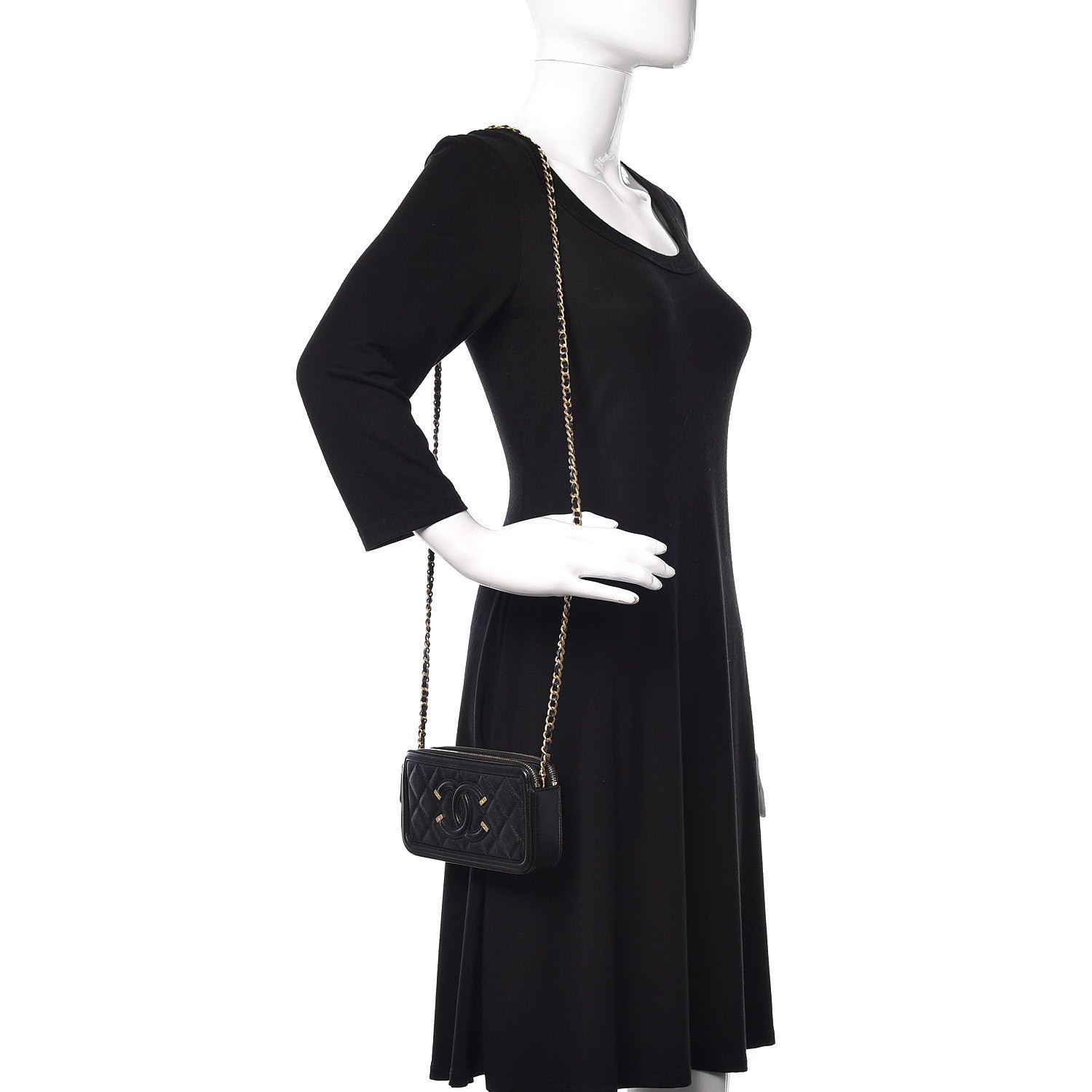 Chanel Caviar Quilted CC Filigree Clutch With Chain Black 2 of 14