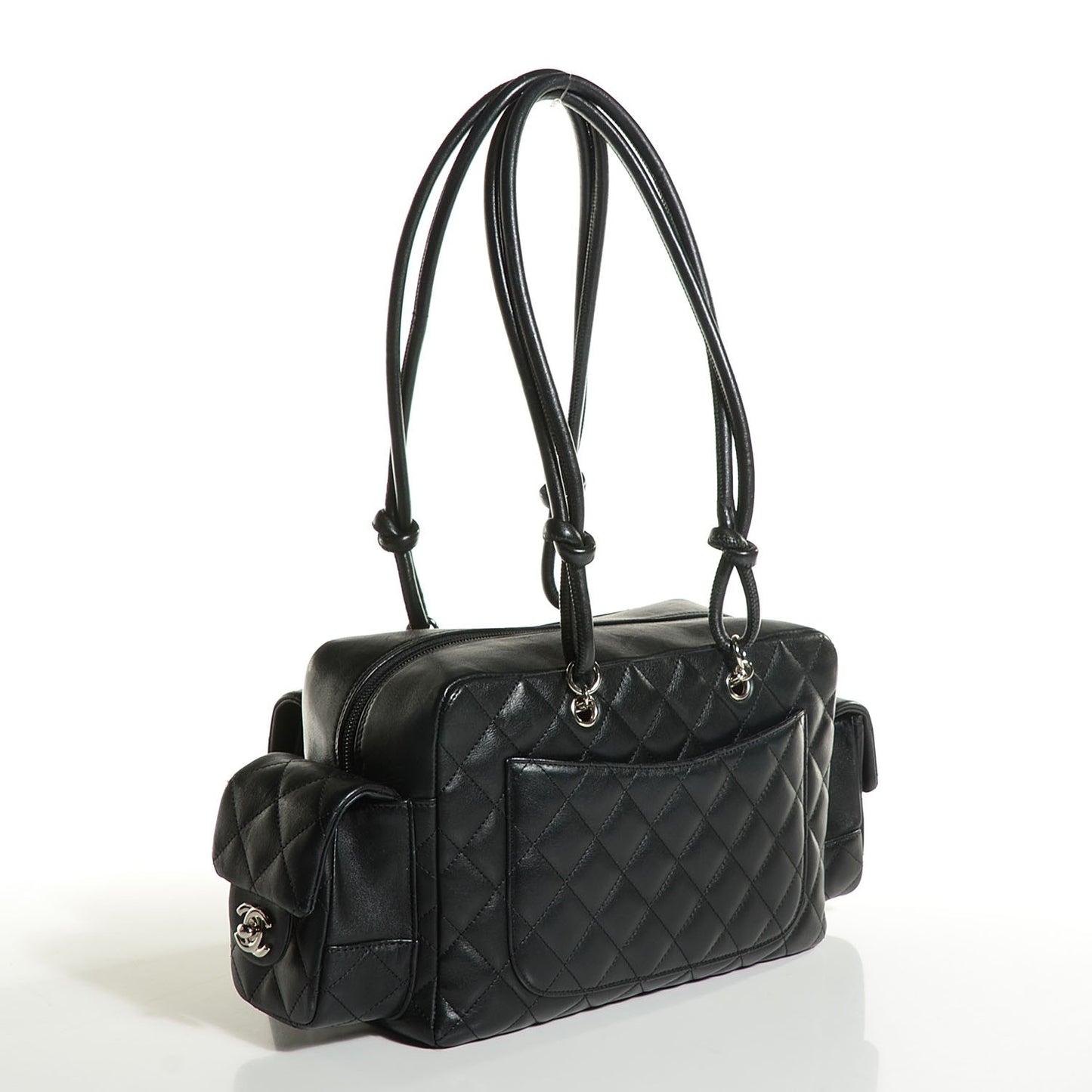Calfskin Quilted Small Cambon Multipocket Reporter Black White